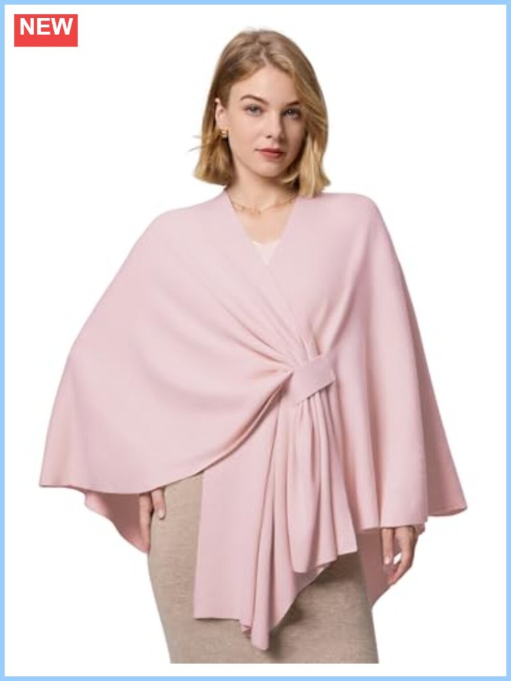 Womens Shawl Wrap Cross Front Poncho Sweater Open Front Belted Knit